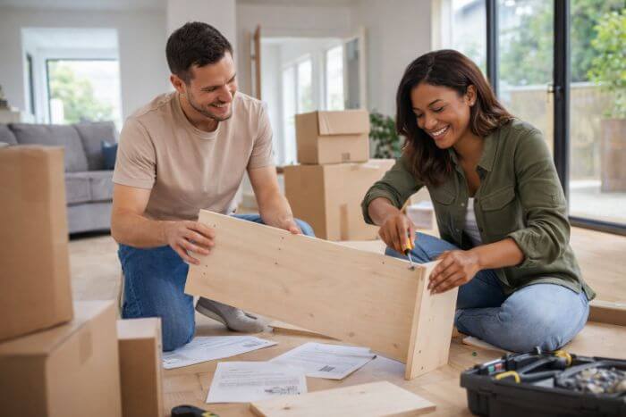 Couple assembling flat-pack